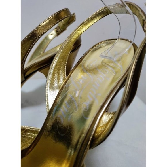 Alejandro Ingelmo Leather Metallic Peep Toe Stiletto Slingback Sandals 37.5/7 - Picture 5 of 9